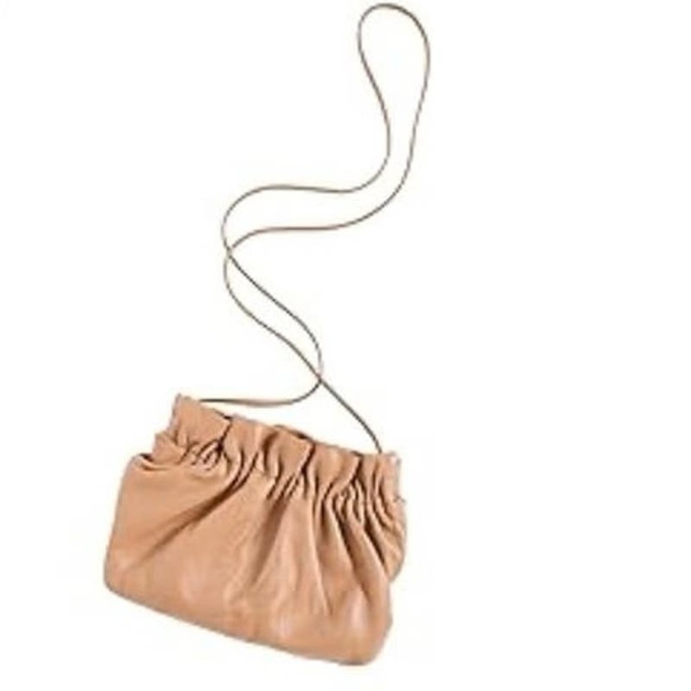 Loeffler Randall Tan Ruched Leather Crossbody Clutch